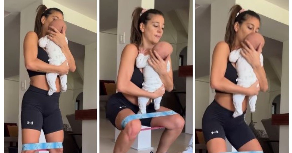 A un mes de dar a luz, Sol Pérez se mostró entrenando con su bebé en brazos: “Volviendo de a poco”